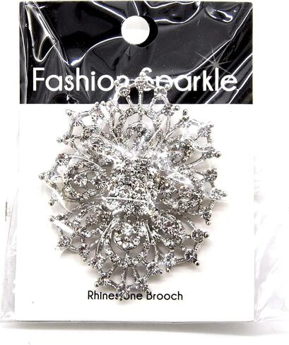 Belagio Enterprises 2-1/2-inch Floral Rhinestone Brooch 1 Piece, Silver/Crystal in Kuwait