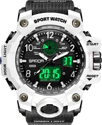 Gosasa Military Style Digital Analog Watch, Large Face 2.2", 50m Water Resistant, Dual Time Zone, Alarm, LED Backlight, Stopwatch, PU Strap in Kuwait