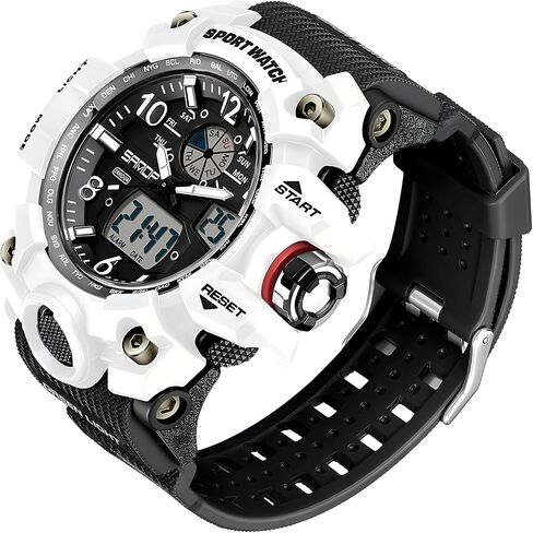 Gosasa Military Style Digital Analog Watch, Large Face 2.2", 50m Water Resistant, Dual Time Zone, Alarm, LED Backlight, Stopwatch, PU Strap in Kuwait