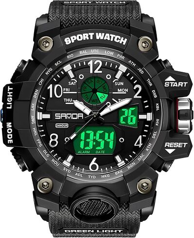 Gosasa Military Style Digital Analog Watch, Large Face 2.2", 50m Water Resistant, Dual Time Zone, Alarm, LED Backlight, Stopwatch, PU Strap in Kuwait
