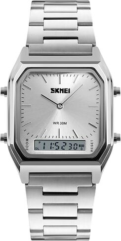 Gosasa Women Men Square Multifunction Stopwatch Dual Display Wristwatches Stainless Steel Strap Analog Sports Watches in Kuwait