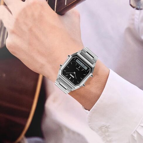 Gosasa Women Men Square Multifunction Stopwatch Dual Display Wristwatches Stainless Steel Strap Analog Sports Watches in Kuwait