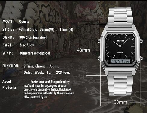 Gosasa Women Men Square Multifunction Stopwatch Dual Display Wristwatches Stainless Steel Strap Analog Sports Watches in Kuwait