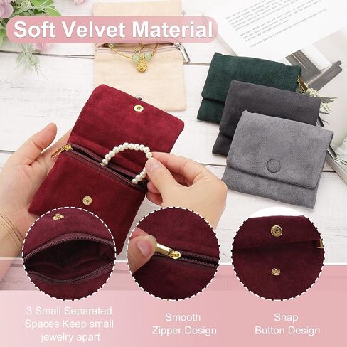 PATIKIL Travel Jewelry Pouches, 2 Pcs Soft Portable Small Velvet Jewelry Bags with Snap Button and Zipper for Earrings Necklace Bracelets Storage Travel, Dark Grey, 4" x 4" in Saudi Arabia