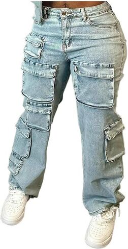 Women's Jeans Washed Blue Big Pockets in Saudi Arabia