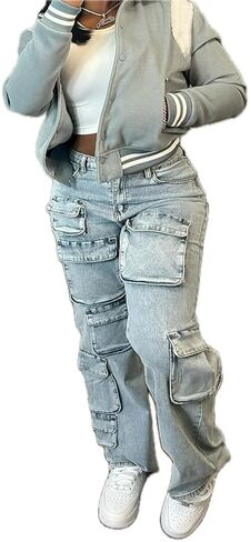 Women's Jeans Washed Blue Big Pockets in Saudi Arabia