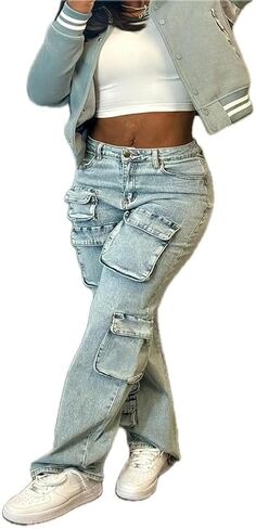Women's Jeans Washed Blue Big Pockets in Saudi Arabia