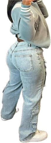 Women's Jeans Washed Blue Big Pockets in Saudi Arabia