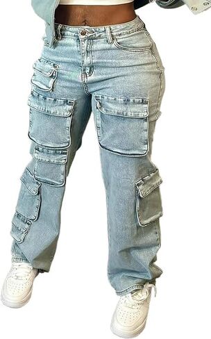 Women's Jeans Washed Blue Big Pockets in Saudi Arabia