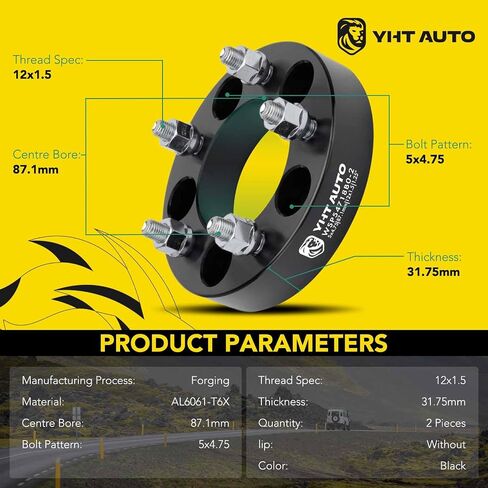 فواصل عجلات YHTAUTO مقاس 5 × 4.75 بوصة مقاس 2 بوصة تناسب كامارو، كورفيت، بليزر، S10، S10 بليزر، XLR، فايربيرد، سونوما، جيمي 5 × 120 مم 5 فواصل إطارات العروة مع مسامير M12x1.5 و12.9 درجة، تجويف محور 87.1 مم 4 قطع in Saudi Arabia