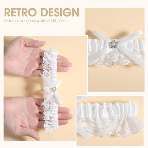 Bride Wedding White Lace Garter, Satin Bridal Bowknot Garters with Rhinestone Bridal Accessories for Women in Saudi Arabia