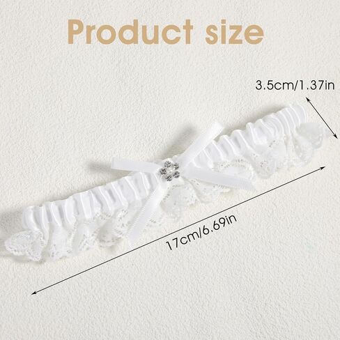 Bride Wedding White Lace Garter, Satin Bridal Bowknot Garters with Rhinestone Bridal Accessories for Women in Saudi Arabia