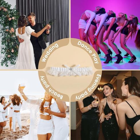 Bride Wedding White Lace Garter, Satin Bridal Bowknot Garters with Rhinestone Bridal Accessories for Women in Saudi Arabia