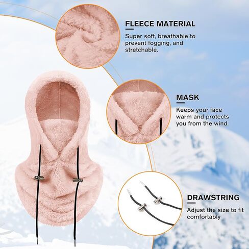 Balaclava Winter Face Mask Cold Weather Ski Mask for Women Wind-Resistant Face Cover Fuzzy Hat Neck Scarf in Saudi Arabia