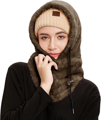 Balaclava Winter Face Mask Cold Weather Ski Mask for Women Wind-Resistant Face Cover Fuzzy Hat Neck Scarf in Saudi Arabia