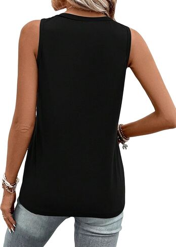 SweatyRocks Women's Half Button V Neck Tank Top Sleeveless Front Pocket Basic Tops in Saudi Arabia