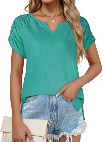 Short Sleeve Shirts for Women, V Neck Summer Tops Loose Fit Casual Tops Trendy Summer Womens Summer Tops Cute Shirts in Kuwait