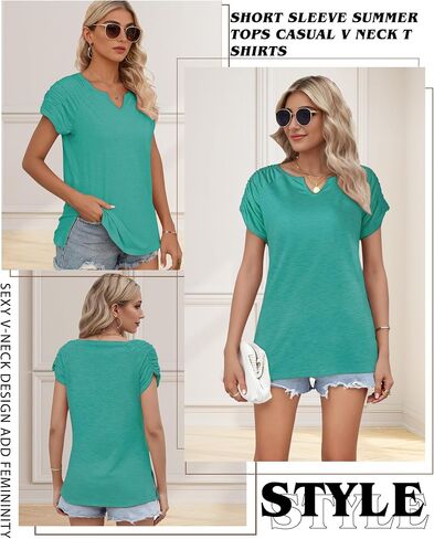 Short Sleeve Shirts for Women, V Neck Summer Tops Loose Fit Casual Tops Trendy Summer Womens Summer Tops Cute Shirts in Kuwait