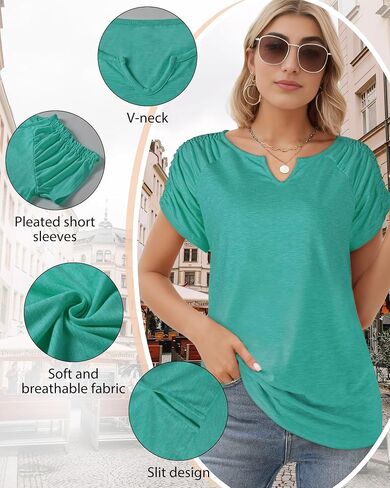 Short Sleeve Shirts for Women, V Neck Summer Tops Loose Fit Casual Tops Trendy Summer Womens Summer Tops Cute Shirts in Kuwait