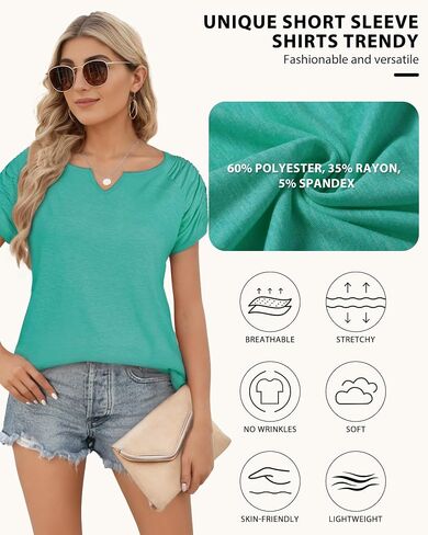 Short Sleeve Shirts for Women, V Neck Summer Tops Loose Fit Casual Tops Trendy Summer Womens Summer Tops Cute Shirts in Kuwait