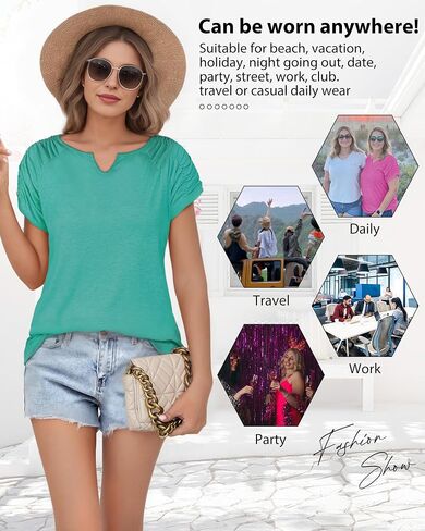 Short Sleeve Shirts for Women, V Neck Summer Tops Loose Fit Casual Tops Trendy Summer Womens Summer Tops Cute Shirts in Kuwait