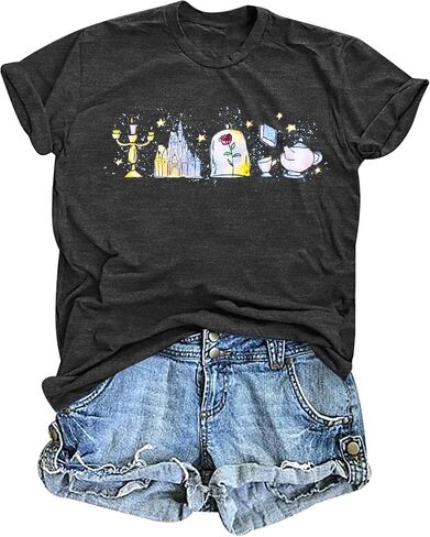 قميص Magic Kingdom للنساء Believe in The Magic T Shirt Fairy Story Tee Castle Graphic بأكمام قصيرة in Kuwait
