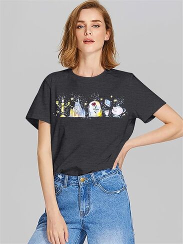 قميص Magic Kingdom للنساء Believe in The Magic T Shirt Fairy Story Tee Castle Graphic بأكمام قصيرة in Kuwait