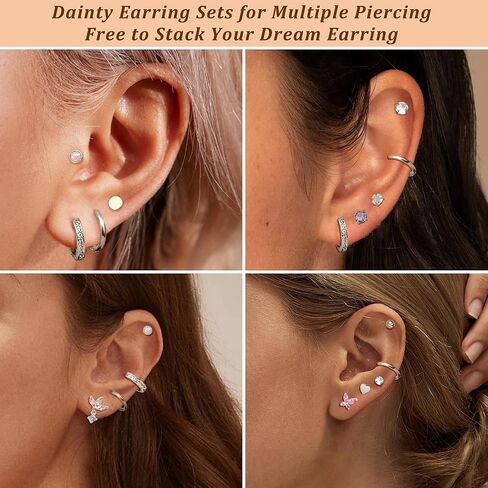 12 Pairs Flat Back Earrings for Women Conch Helix Cartilage Hoop Earrings Stainless Steel Earrings Set for Multiple Piercing 18K Gold Plated Opal Ball CZ Flat Back Stud Earrings in Kuwait