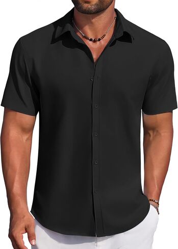 COOFANDY Men's Short Sleeve Casual Button Down Shirts Summer Untucked Dress Shirts in Saudi Arabia
