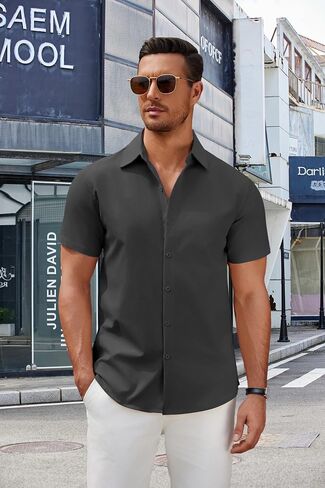 COOFANDY Men's Short Sleeve Casual Button Down Shirts Summer Untucked Dress Shirts in Saudi Arabia