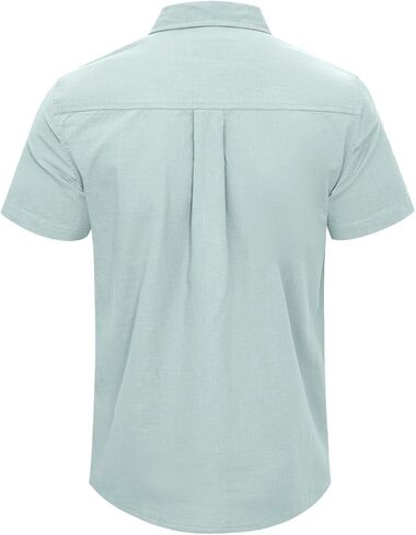 Mens Casual Linen Button Down Short Sleeve Shirts Beach Summer Spread Collar Pocket Tops in Saudi Arabia