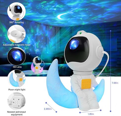 Astronaut Galaxy Projector, 2 in 1 Galaxy Projector for Bedroom with Moon Lamp, Star Projector Galaxy Light with 8 Nebula Effects, Timer & Remote Control, Space Projector for Kids Christmas in Saudi Arabia