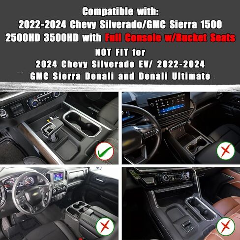 منظم وحدة التحكم المركزية متوافق مع 2022-2024 Chevy Silverado/GMC Sierra 1500 و2500/ 3500HD صندوق تخزين جانبي معلق ملحقات داخلية - تناسب فقط وحدة التحكم الكاملة مع مقاعد دلو in Kuwait