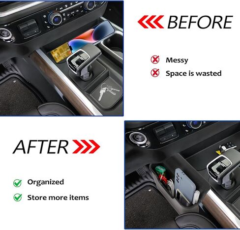 منظم وحدة التحكم المركزية متوافق مع 2022-2024 Chevy Silverado/GMC Sierra 1500 و2500/ 3500HD صندوق تخزين جانبي معلق ملحقات داخلية - تناسب فقط وحدة التحكم الكاملة مع مقاعد دلو in Kuwait