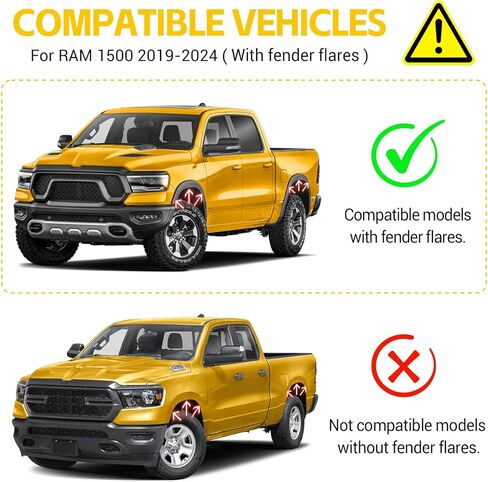 اللوحات الطينية لـ 2019-2024 دودج رام 1500 (نمط الجسم الجديد) مع مشاعل حاجز OEM، مجموعة ملحقات واقيات الطين الأمامية والخلفية للشاحنة (4 قطع) in Kuwait