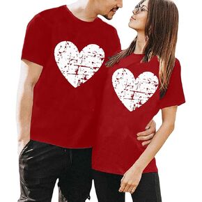 Valentine's Day Matching Couples T Shirts Love Heart Print Graphic Tees Husband Wife Valentine Shirt Tops