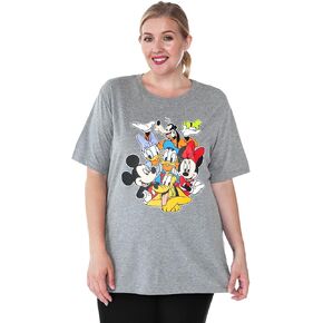 Disney Womens Plus Size T-Shirt Mickey Minnie Mouse Donald Daisy Pluto (Grey)