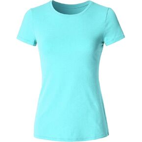 Women's Crewneck Short Sleeve Slim Fitted T-Shirt Solid Basic Tee Stretchy Casual Top