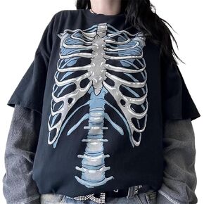 Y2k Gothic Shirt Women Fairy Grunge Graphic Vintage Baggy Shirt Sweatshirt Long Sleeve Aesthetic Skull Tee Tops
