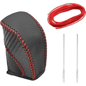 Car Leather Gear Shift Knob Cover, DIY Stick Shift Cover with Needle & Thread Compatible with VW Golf CC Beetle Tiguan Passat Jetta, Automotive Accessories