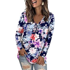 LONGYUAN Women Long Sleeve Tops Vneck Shirts Basic Loose Tunic Tops Casual 2025 Trendy Blouses in Saudi Arabia