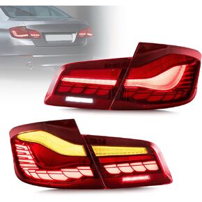 VLAND OLED Smoked Tail Lights Compatible For [ BMW 5 Series F10 F18 2011-2017 535i ] With Sequential Turn Signal, Start-Up Animation Dragon Scales Running Light, Driver & Passenger Side