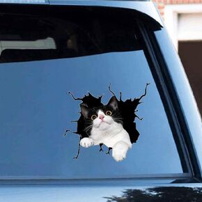 Tuxedo Cat Car Cracking Sticker,11.8x11.8in 3D Vinyl Waterproof Cat Auto Decals, for Wall Laptop Car Window Truck Bumper Refrigerator