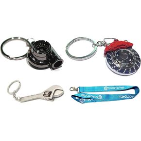 3PC Auto Gift Set - Spinning Turbo Keychain & Rotor Key Chain & Micro Wrench Keychain