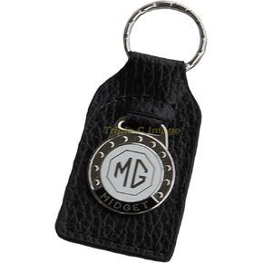 MG Midget Leather and Enamel Key Ring Key Fob