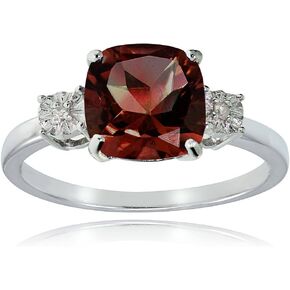 Ice Gems Sterling Silver African Garnet and Cushion-cut Ring
