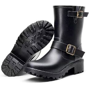 Women's Rain Boots Mid-Calf Waterproof, Comfort Water Boots for Women Anti-slip Soft Outsole,Lightweight Rubber Chelsea Rain Boots for Garden, Rain Shoe for Outdoor Work Thick Sole