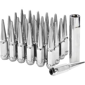 M14X1.5 Spike Lug Nuts - 24pcs OEM Wheel Lug Nuts Compatible with Grand Cherokee, Ram 1500, Tundra Sequoi, F-150, Expedition, Sierra 1500, Chrome Acorn Wheel Nuts with Socket Key