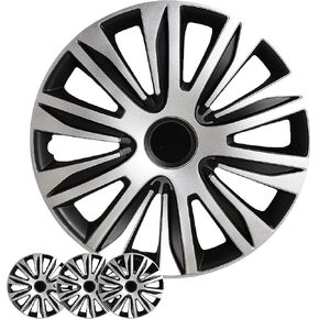 Hubcaps 4-Pack Kit, 15 inch Hub Caps Set of 4 Wheel Covers with Universal Snap-On Retention Rings, 2-Tone ABS Plastic Black and Silver Car Rims for All Models (SG-5083-DP-15)