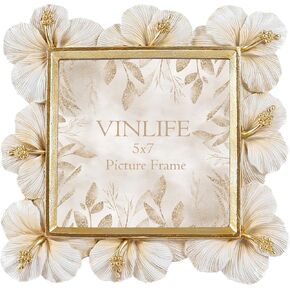 Vintage Picture Frames 5x7 Antique White and Gold Picture Frames Ornate Flower Frame Tabletop and Wall Mount Old-Fashioned Decorative Gallery Wall Art